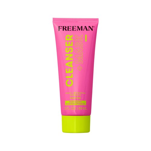 Freeman Cleanser + Mask, Moisturizing & Purifying Cream-To-Foam Face Wash, Multipurpose Skincare, Face Cleanser & Face Mask, AHA's & Botanical Extracts Facial Mask, 3 fl.oz./ 89 mL Tube, 1 Count