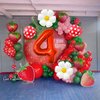 Strawberry Balloons Fourth Birthday Decorations for Girl, 40 Inch Mylar Red Number 4 Balloons, Strawberry Balloon for Strawberry Party Decorations, Strawberry Themed Party