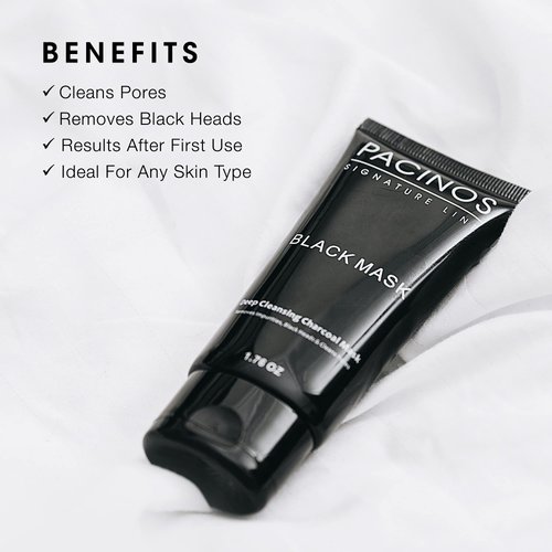Pacinos Black Mask - Deep Cleansing Activated Charcoal Mask, Removes Impurities, Blackheads & Cleans Pores, 1.76 fl. oz.
