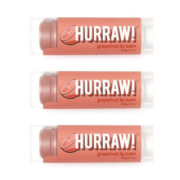 Hurraw! Grapefruit Lip Balm, 3 Pack: Organic, Certified Vegan, Cruelty and Gluten Free. Non-GMO, 100% Natural Ingredients. Bee, Shea, Soy and Palm Free. Made in USA