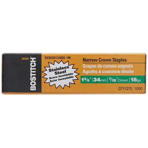 Bostitch Sx503513/8ss-1m 1-3/8"leg 18-gauge 7/32" Narrow Crown Stainless Steel Staples(1000)