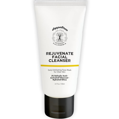 Doppeltree Exfoliating Facial Cleanser with 2% Salicylic Acid, Hydrated Silica, & Activated Charcoal for Clearer Skin, Oil Control & Anti Aging