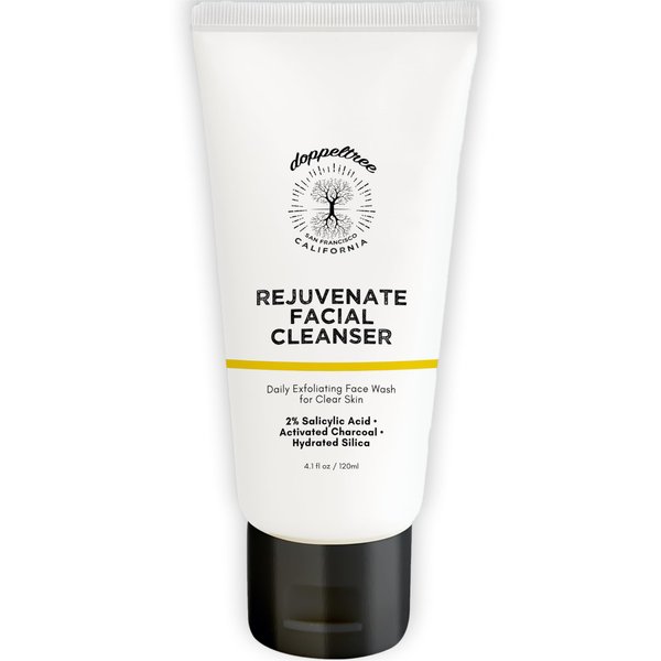 Doppeltree Exfoliating Facial Cleanser with 2% Salicylic Acid, Hydrated Silica, & Activated Charcoal for Clearer Skin, Oil Control & Anti Aging