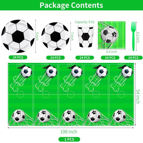 durony 121 Pieces Soccer Party Tableware Set Include Soccer Party Plates and Napkins, Cups, Tablecloth, Forks Soccer Party Supplies for Soccer Party Theme Decoration