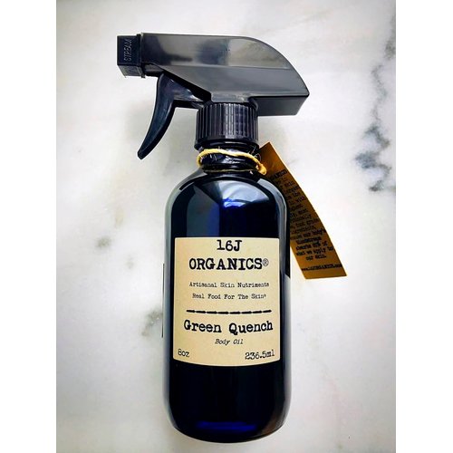 16J Organics Spa Set - Turkish Bath Hammam Inspired - Organic 100% Natural 8oz Green Quench, Body Oil Moisturizer - Traditional Kese Scrub Mitt - Artisan Laurel Berry Aleppo Influenced Soap