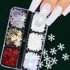 Snowflakes Nail Glitter Sequins 3D Holographic Christmas Nail Flakes Laser Gold Red Snowflakes Nail Sticker Decals for Women DIY Acrylic Nails Decorations Craft 6 Grids