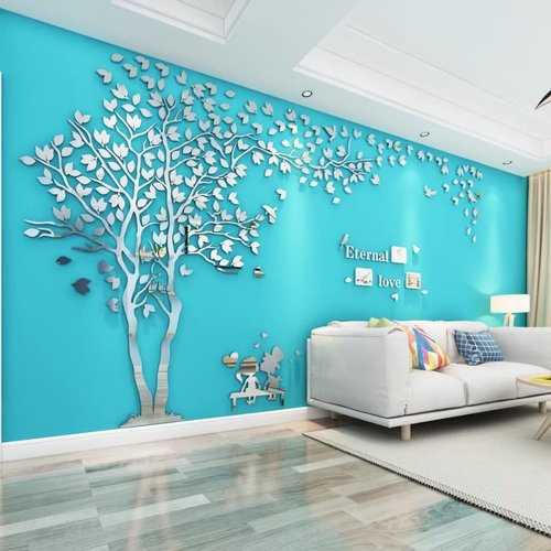 3D Tree Wall Stickers DIY Family Photo Frame Tree and Birds Wall Decals Tree Stickers Murals Décor for Living Room Bedroom Home Decorations(Frame Tree-Silver Left,L-118X60in)