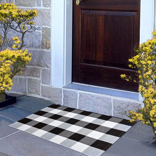 USTIDE Buffalo Check Rug 2x3 Black and White Buffalo Plaid Doormat Washable Woven Rug for Welcome Mat Kitchen Bathroom Outdoor Porch Gingham Rug