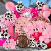 Cowgirl Cow Balloons Garland Kit Hot Pink Silver Balloons 4D Balloons for Baby Shower Birthday Farm Western Cowgirl Disco Theme Party Supplies Decorations