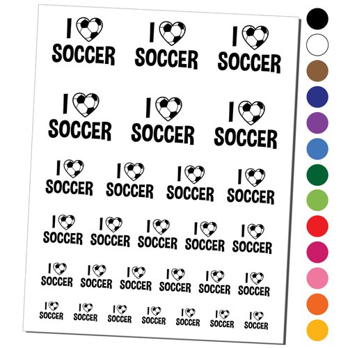 I Love Soccer Heart Shaped Ball Sports Temporary Tattoo Water Resistant Fake Body Art Set Collection - Black (One Sheet)