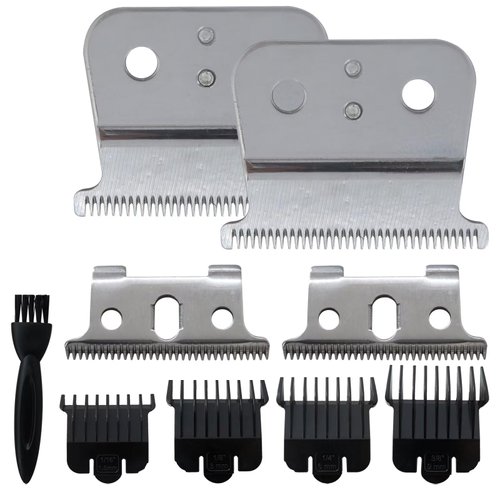 Zafina-UP 2 Pack T Outliner Blades for Andis T Outliner Trimmer, for GTX Replacement Blade with Brush, Steel T Blade Set with 4 Guards Guides for Hair Clippers Model #04710/04521, Silver