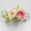 Fangsen Wedding Boho Blue Pink Orange Yellow Rose Flower with Grass Leaves Hair Comb Bridal Headpiece Floral Hair Accessories for Brides and Bridesmaids Silver (Ivory+Pink)