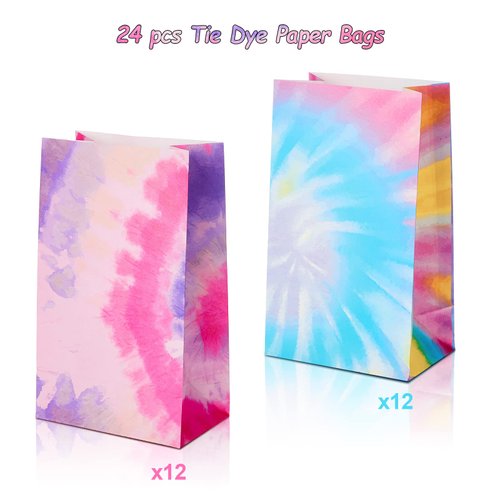 Zonon 24 Pcs Tie Dye Paper Bags Camouflage Treat Bags Goody Bags Retro Gift Bags Colorful Party Paper Bags Tie Dye Party Accessories Party Favor Decoration Supplies for Birthday Party(Fresh Style)