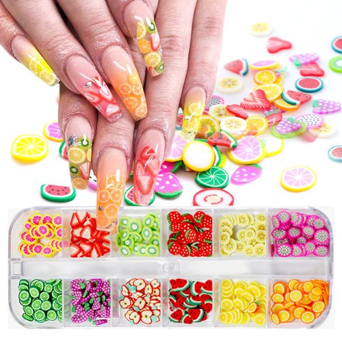 3D Fruit Nail Art Slices, Summer Fruit Slime Nail Supplies Nail Art Decorations Fruit Flakes Nail...