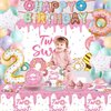 ZOiiWA 143Pcs Two Sweet Birthday Party Decorations Girls Donut tableware Set Sweet Donut 2nd Party Plates Napkins Backdrop Tablecloth Banner Balloons for Baby Girls 2 Years Old Birthday Party Supplies
