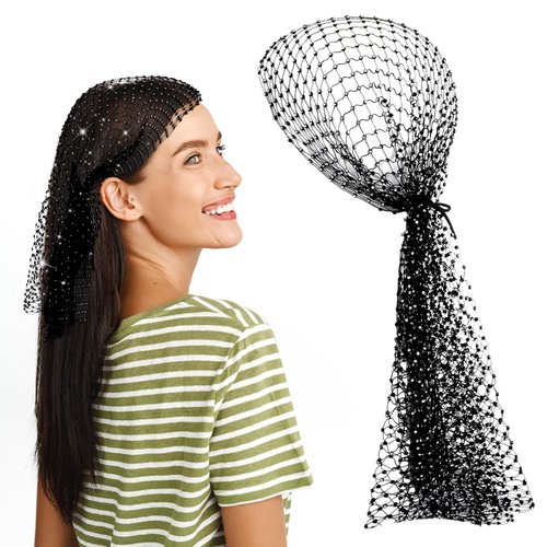 AOZUO Rhinestone Mesh Headband, Diamond Hair Scarf Sparkly Wide Head Scarf Crystal Nightclub Headwrap Head Wrap Head Covering Headpiece Mesh Hair Accessories for Women Girls