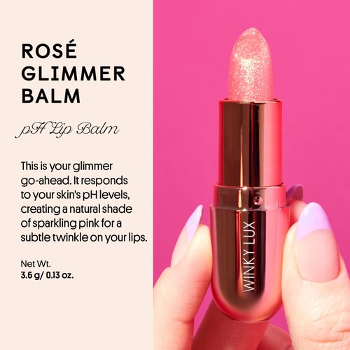Winky Lux Glimmer Balm, pH Lip Balm, Color Changing Lipstick and Tinted Lip Balm, Vegan & Cruelty Free Lip Balm, Hydrate & Plump, Pink Shimmer Lipstick, Rosé