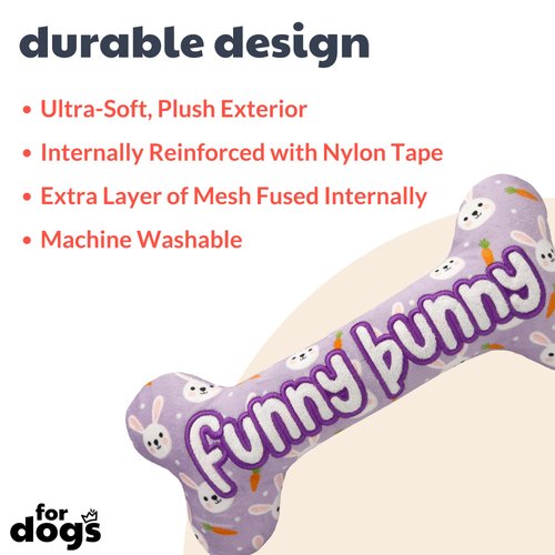 Huxley & Kent for Dogs | Funny Bunny Bone (Small) | Easter/Spring Funny Dog Toy | Power Plush Dog Toy with Squeaker | Dog Gift | Fun, Durable | H&K Squeaky Dog Toy