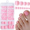 Lifextol 240pc Press on Toenails for Women Toe Press on Nails Short Fake Toe Nails Press ons with Glue&Adhesive Tabs, Acrylic Toe Nail Tips False Toenail Press ons Artificial Fake Toenails-Pink