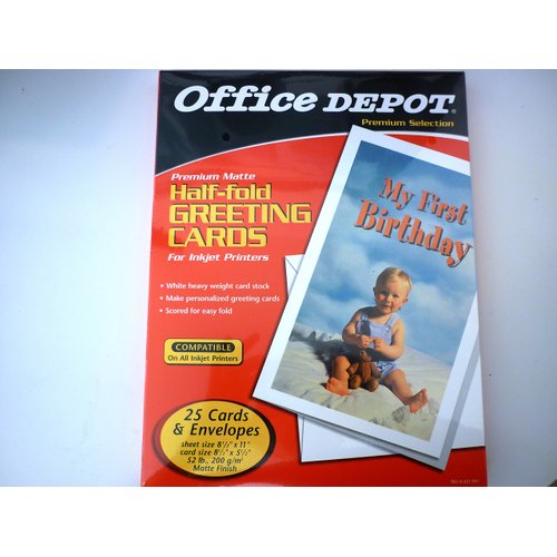 Office Depot(R) Brand Premium Greeting Cards, Half-Fold Matte, 8 1/2in. x 11in., Pack Of 25