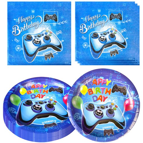 Hqyybf Video Game Birthday Party Supplies, 20 Plates and 20 Napkins, Video Game Theme Birthday Party Decorations for Boy Kids
