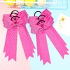 DEEKA 12 PCS Glitter Collegiate Style Cheer Bows Long Tail Full Rhinestones Skinny Shiny Cheer Bow Ponytail Holder Handmade Bows for Girls Teens Cheerleader Sports -Pink