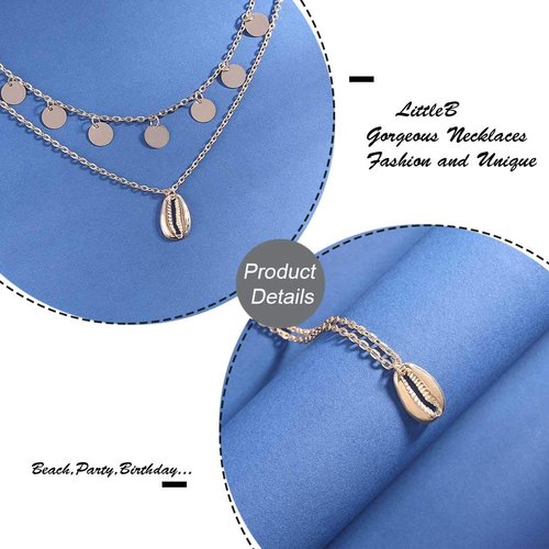 LittleB Boho Layered Shell Pendant Necklace Gold Sequins Necklaces Chain Jewelry for Women and Girls