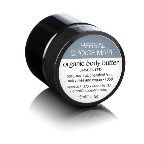 Nature's Brands Organic Body Butter by Herbal Choice Mari (Unscented, 0.5 Fl Oz Jar) - No Toxic Synthetic Chemicals - TSA-Approved Travel Size