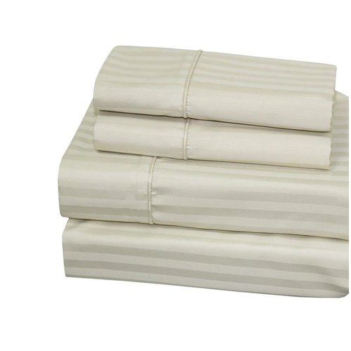 Royal Hotel Bedding King Ivory Cotton-Blend Wrinkle-Free Pillowcases 650-Thread-Count Stripe 2 Pillow Cases
