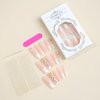 French Press on Nails Long Coffin Fake Nails Glossy Nude False Nails Rhinestones Full Cover Glue on Nails Design Acrylic Nails for Women
