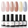 modelones Nude Gel Nail Polish Set - 6 Colors Neutral Skin Tone Gel Polish Soak Off Pale Pink Nail Polish Gel Peach Brown Gray Blue Gel Nail Kit All Seasons Nail Art Manicure Gifts DIY Home