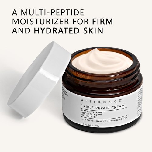 Asterwood Matrixyl 3000, Argireline Peptide, Vitamin C Cream - Triple Repair Moisturizing Cream - with Hyaluronic Acid - Anti-Aging Night Cream for Women - Hydrating for Dry Skin - 1.7 oz