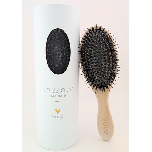 VOLO Frizz Out Bamboo Hair Brush for Anti Frizz, Hair Care, Scalp Care, Detangler Brush for Dry or Damp Hair with Boar Bristles & Nylon Pins, Works for All Hair Types, Travel Hairbrush for Women & Men
