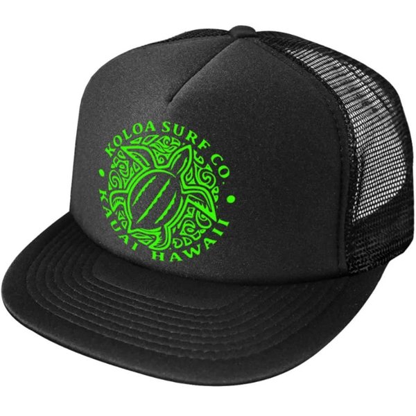Koloa Surf Hawaiian Turtle High Profile Poly-Foam Trucker Hat-Black/Black/Green
