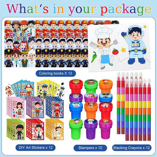 Cinrobiye 48 Pcs Party Favors Coloring Book Bulk,Profession Jobs DIY Art Drawing Book Teacher Police Doctor Fireman Party Supplies Occupation Birthday Classroom Goodie Bags Stuffers Fillers
