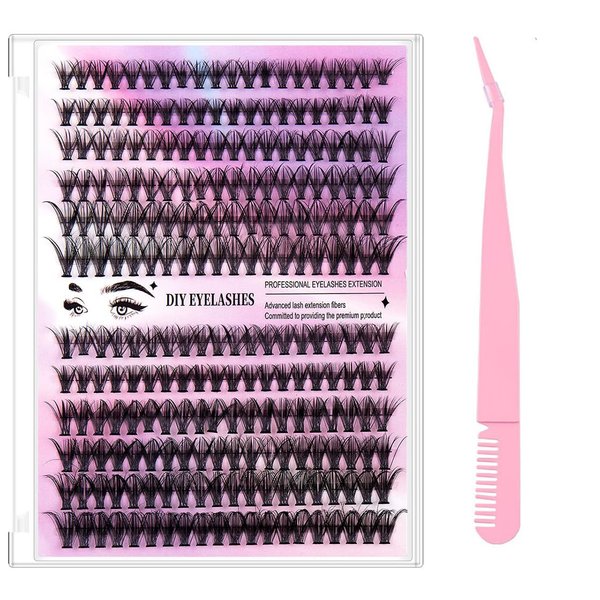 HyzaPhix DIY Lash Extension Kit,240PCS 30D 40D Individual Lash D Curl Lash Clusters 10-16MM Eyelash Extension Kit with Eyelash Tweezers for Beginners Girls Women Ladies (30D + 40D D Curl Lash)