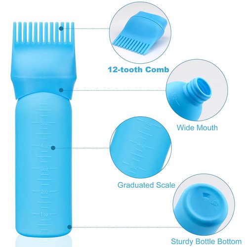 Decorniqu Root Comb Applicator Bottle 6 Ounce 4 Pack 12-tooth Comb Hair Oil Applicator Hair Dye Applicator Brush Hair Root Comb Color with Graduated Scale Hair Applicator Bottle