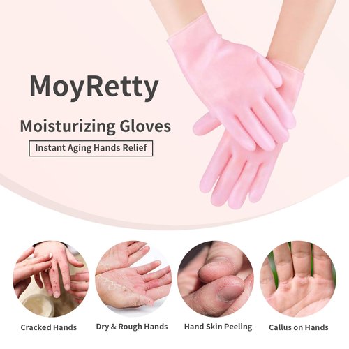 MoyRetty Silicone Moisturizing Gloves 2 Pairs, Flexible & Durable, Ideal for Dry Hands, Home Spa Experience - Pink & Beige