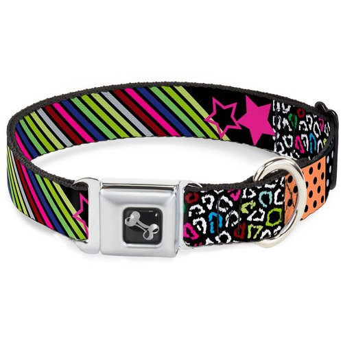 Dog Collar Seatbelt Buckle Animal Skins Stripes 1 9 to 15 Inches 1.0 Inch Wide
