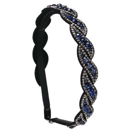LONEEDY Super Sparkly Rhinestone Headband with Teeth,Colorful Crystal Diamond Non-slip Hard Headband for Women and Girls Bling Hair band for Women's Hair (Wavy-Blue)