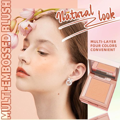 HOSAILY 4 in 1 Blush Palette, 4 Colors Matte Face Powder Blush for Cheek, Coral Orange, Hot Pink, Lavender Purple, Refresh Green Face Rouge Long Lasting High Pigment Lightweight Korean Blush Makeup04#