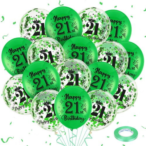 21st Birthday Balloons Green 21st Birthday Decorations for Him Her 18pcs Happy 21st Birthday Latex Balloons Confetti Balloons Green 21st Balloons 21st Anniversary Birthday Party Supplies 12 inch
