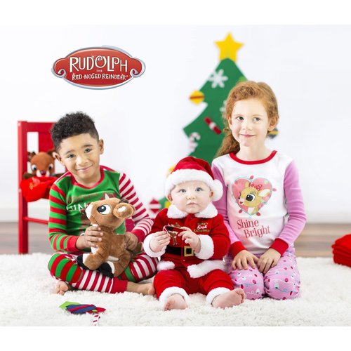 Baby Plush Rattle Snuggle Blanket with Satin and Embroidery, My First Rudolph (Christmas Red, 12 inch)