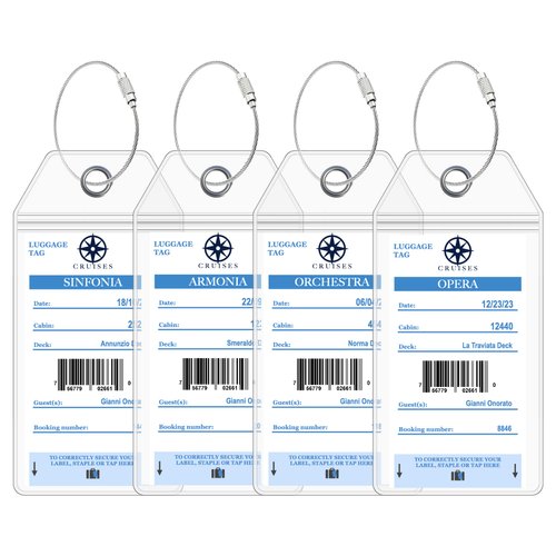 MSC Cruise Luggage Tag Holders by Cruise On [4 Pack] Fits All MSC Cruise Line Ships & Tags for Cruises in 2024 & 2025