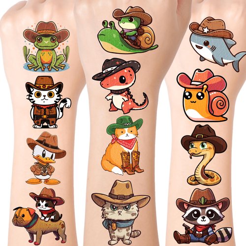 80 PCS Cowboy Temporary Tattoos for Party Supplies, Temporary Tattoo Stickers for Birthday Parties, Animal Tattoos Party Favor Activities, Waterproof Temporary Tattoos. (80 PCS Brown)