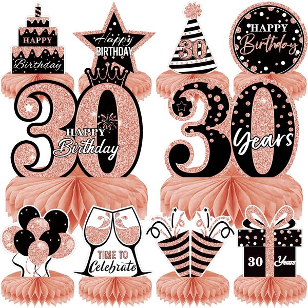 10Pcs Rose Gold Pink 30th Birthday Decorations Honeycomb Centerpieces for Girls,Happy 30th Birthday Centerpieces Tables Toppers Party Decorations Supplies,30th Birthday Table Sign Decor