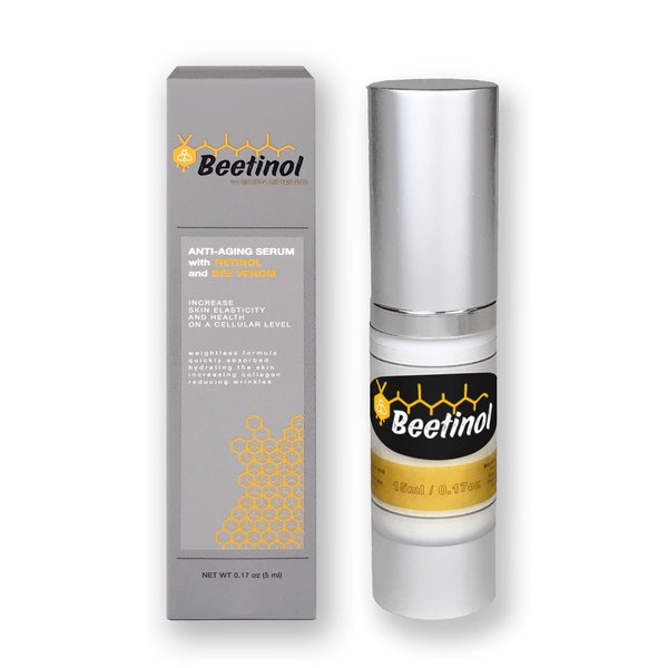 2 Beetinols Anti aging serums (15ml bottle & 5ml Roller Ball applicator) - Day/Night Eye & Face Serum : Bee Venom, Retinol, Peptides, Hyaluronic Acid, Vitamin C & K