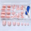 Bellelfin Press on Toenails 120pcs Short Square Fake Toenails Full Cover Nude Pink Glossy Acrylic False Toe Nails Tips with 5 Sheets Adhesive Glue Tabs for Women and Girls Foot Decor