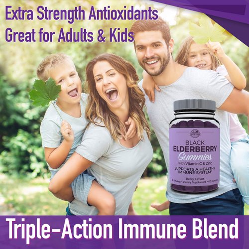 Country Farms Elderberry Gummies with Vitamin C and Zinc, Supports Healthy Immune System, Rich in Antioxidants, Triple Action Immune Blend, Berry Flavor, 60 Gummies, 30 Servings