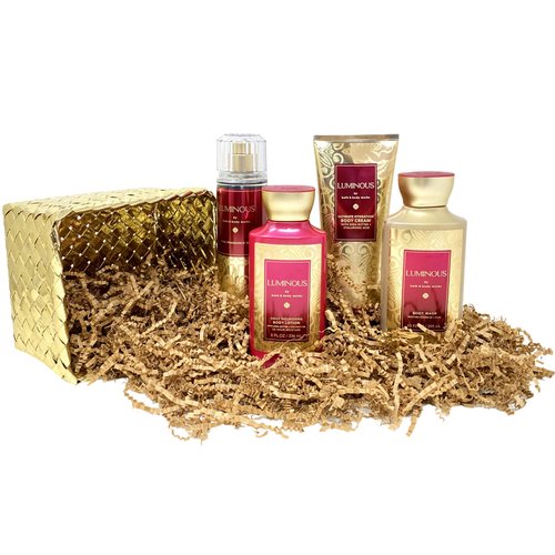 Generic Bath and Body Work LUMINOUS Gold Woven Basket Deluxe Gift Set - Fragrance Mist - Body Cream - Body Wash and Body Lotion - Full Size